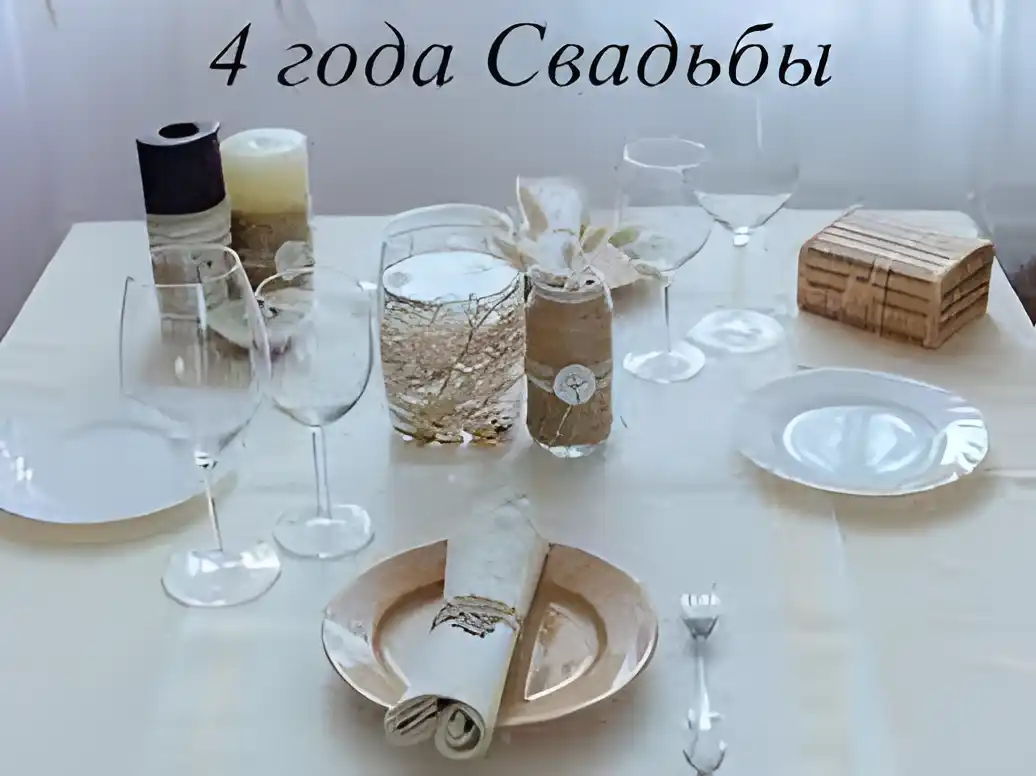 Открытка  Восковая свадьба - Свадебный стол: бокалы, тарелки, приборы, декор | Красивая открытка #2