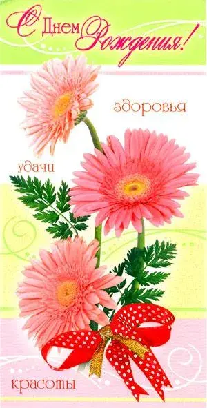 Открытка С герберами - Открытка с герберами и лентой | Красивая открытка #41