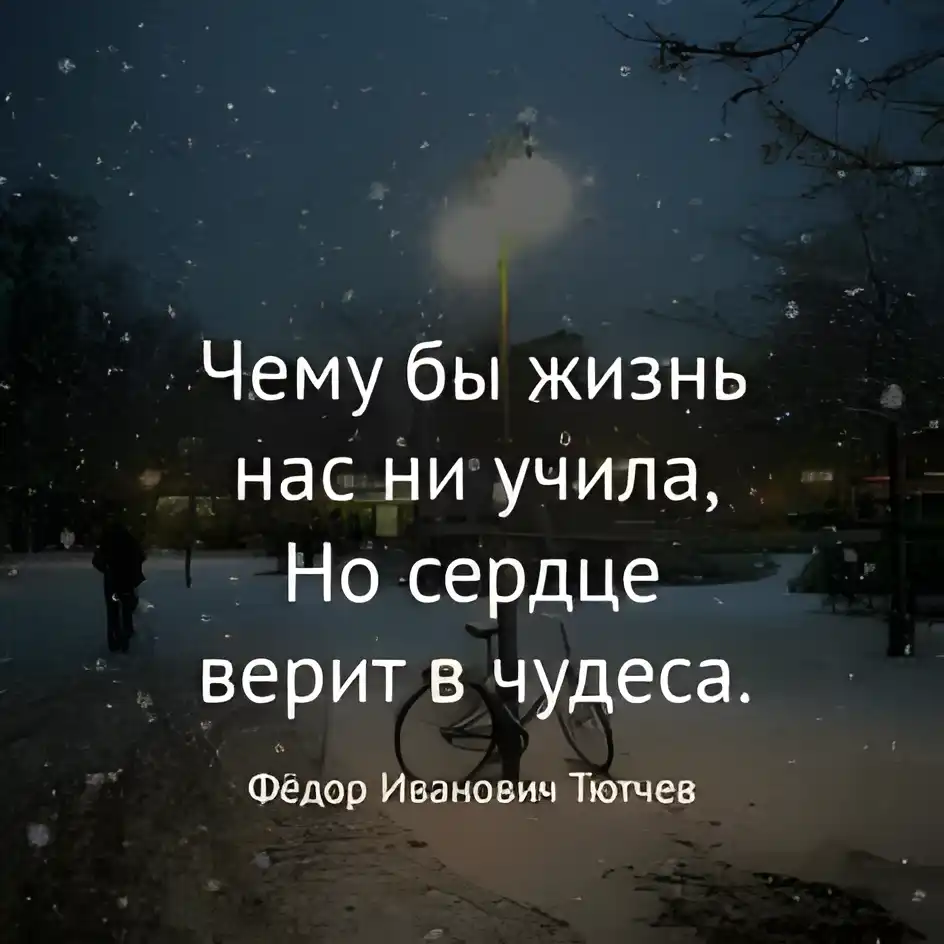 Открытка Высказывания, мысли - Зимний вечер: велосипед и одинокий человек | Красивая открытка #20