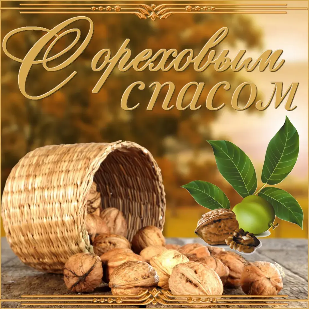 Открытка Ореховый спас - Орехи в корзине: Праздничная открытка с орехами | Красивая открытка #163