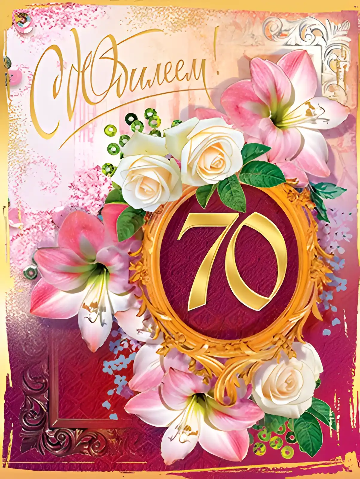 Открытка Открытки на 70 лет - Открытка с цветами и цифрой 70 | Красивая открытка #54
