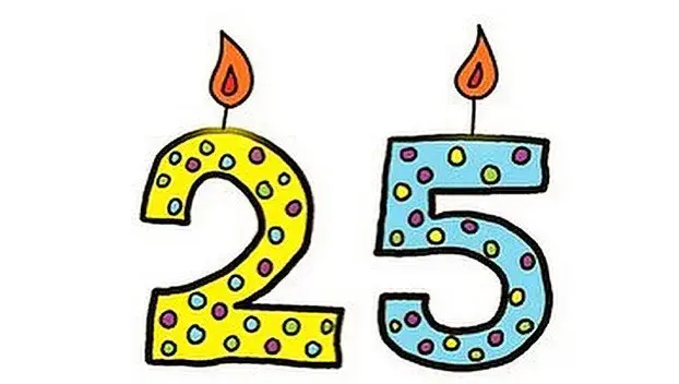 Открытка Открытки на 25 лет - Открытка с цифрами 2 и 5, нарисованными цветными маркерами. | Красивая открытка #106