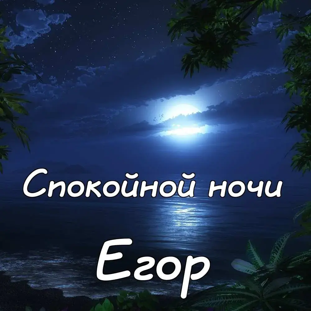 Открытка открытки с именем Егор - Ночь над морем: луна, пальмы, спокойствие | Красивая открытка #83