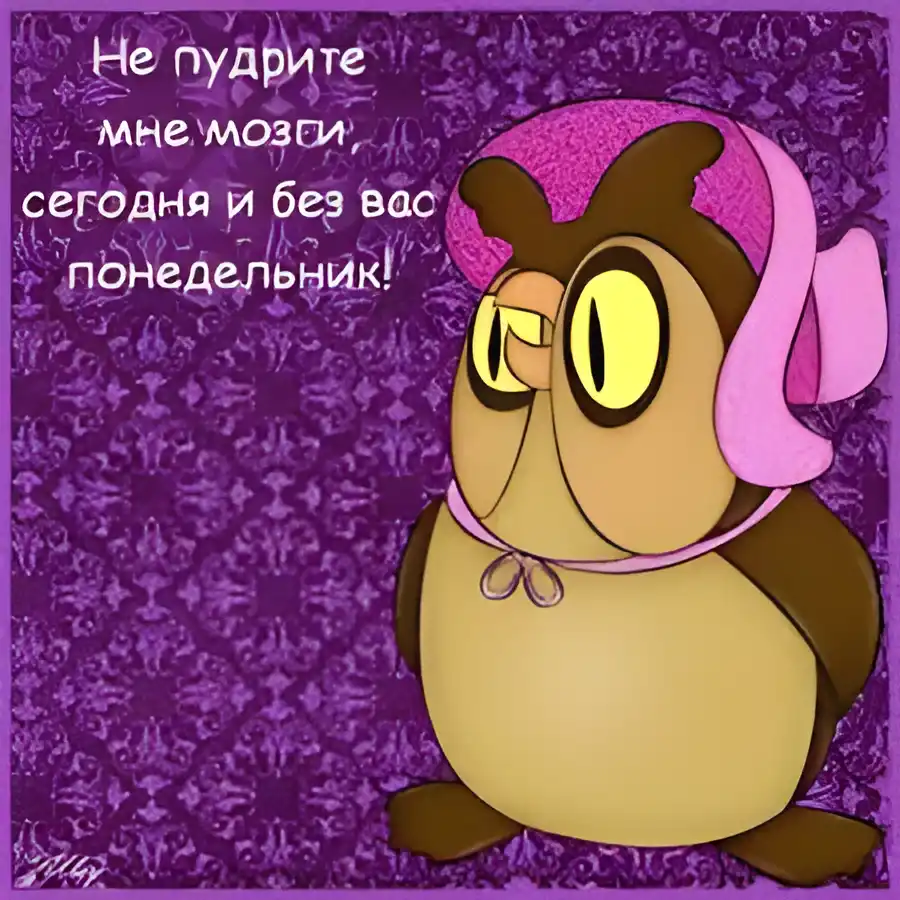 Открытка Открытки на понедельник - Открытка с совой в фиолетовом стиле | Красивая открытка #187