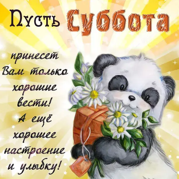 Открытка суббота - Панда с цветами: Открытка с милым животным | Красивая открытка #12