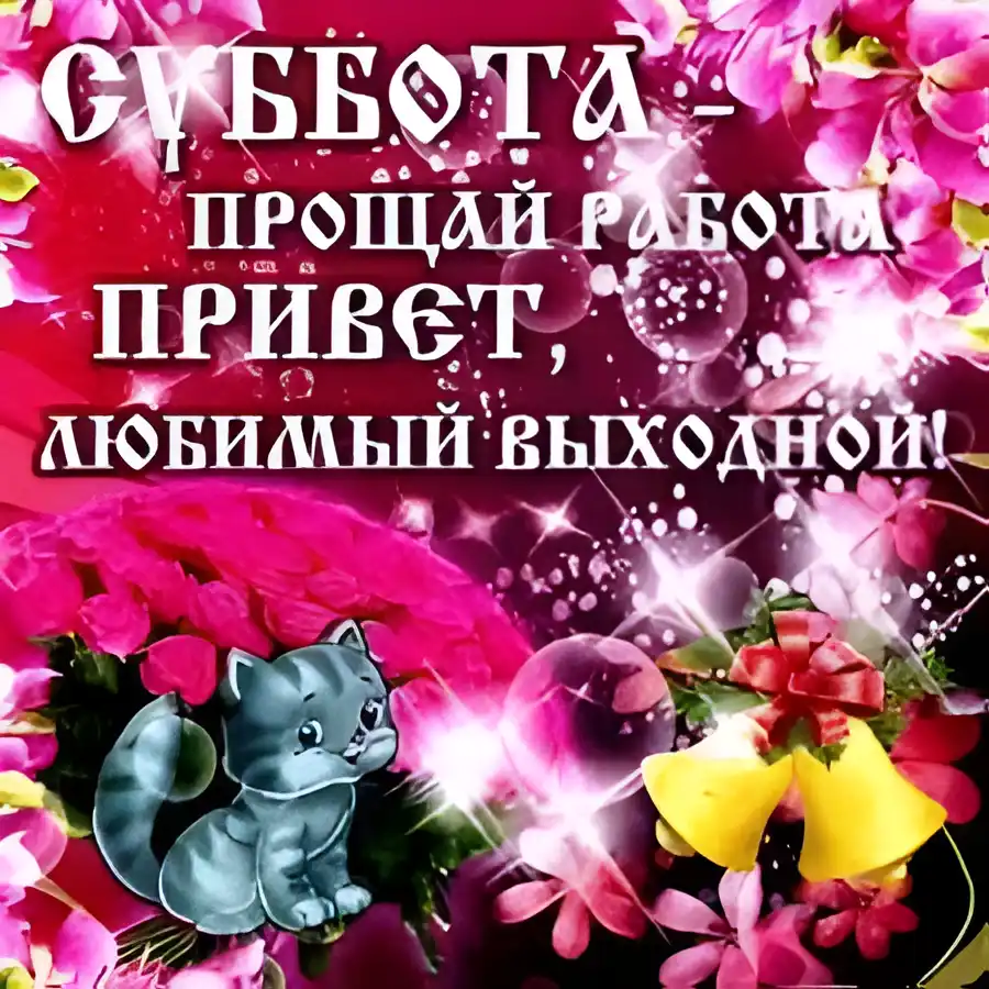 Открытка Открытки на субботу - Открытка с котенком и колокольчиками | Красивая открытка #185