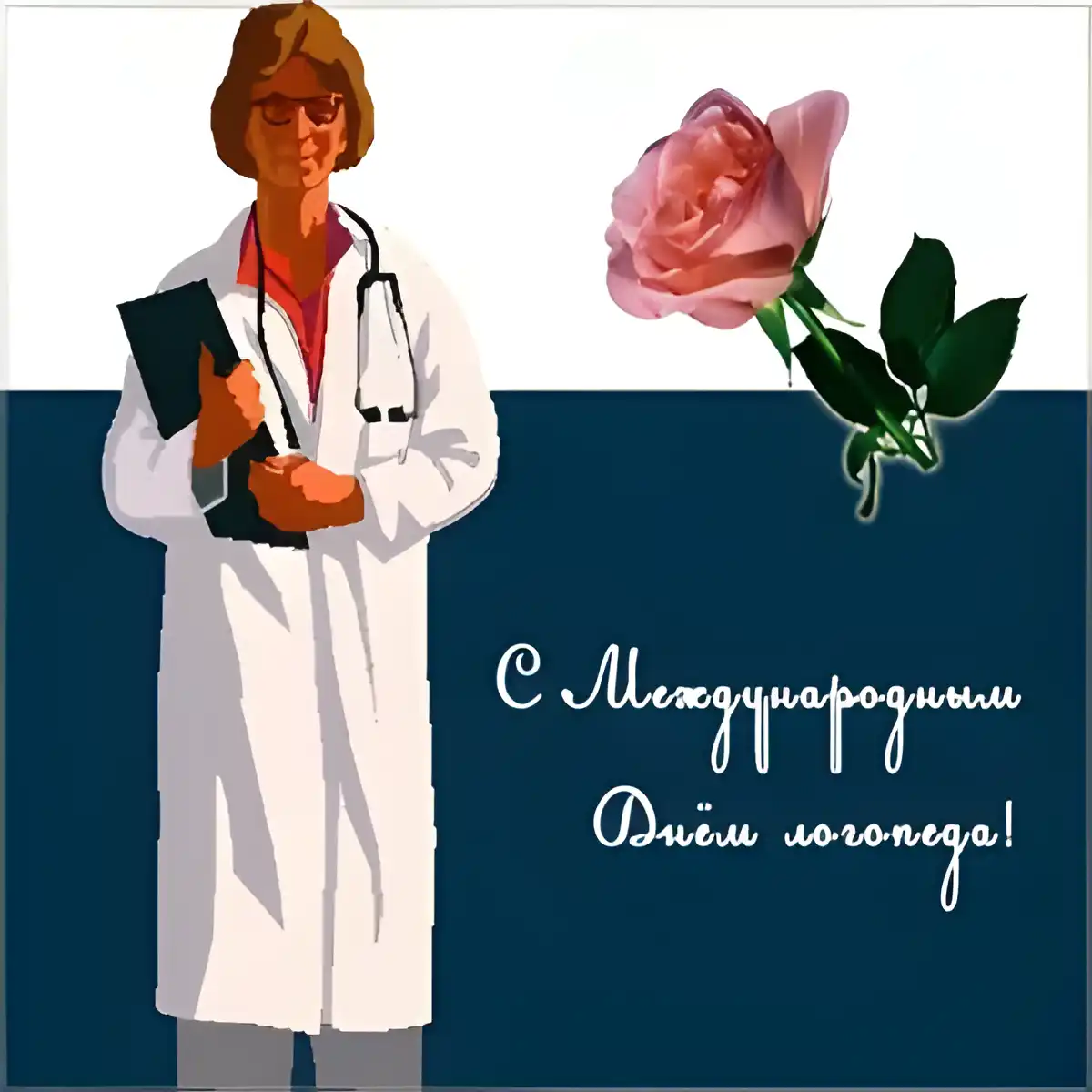 Открытка День логопеда - Врач с розами: отрыжка к Дню медика | Красивая открытка #12