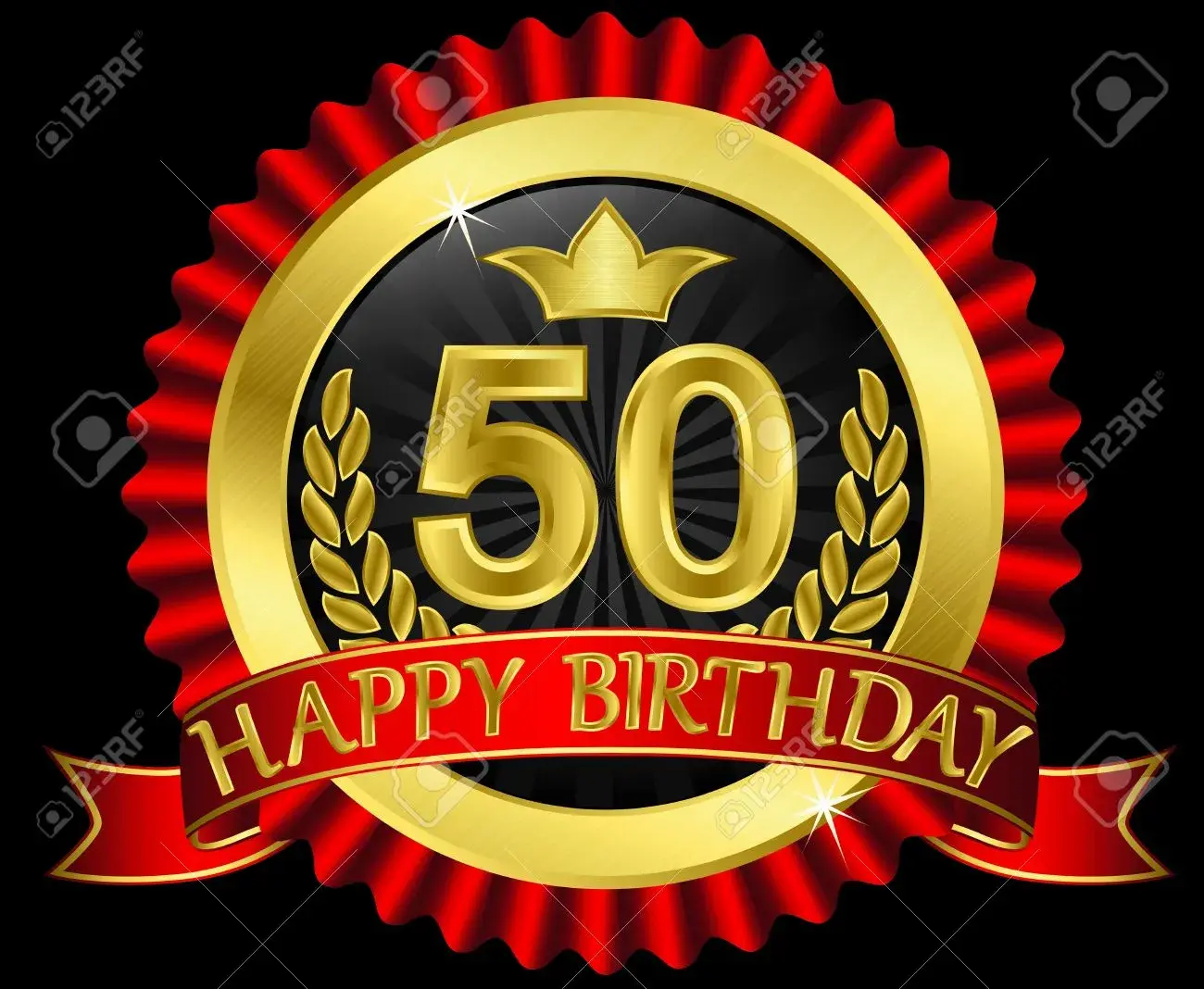 Открытка Открытки на 50 лет - Золотая юбилейная открытка с надписью Happy Birthday | Красивая открытка #203