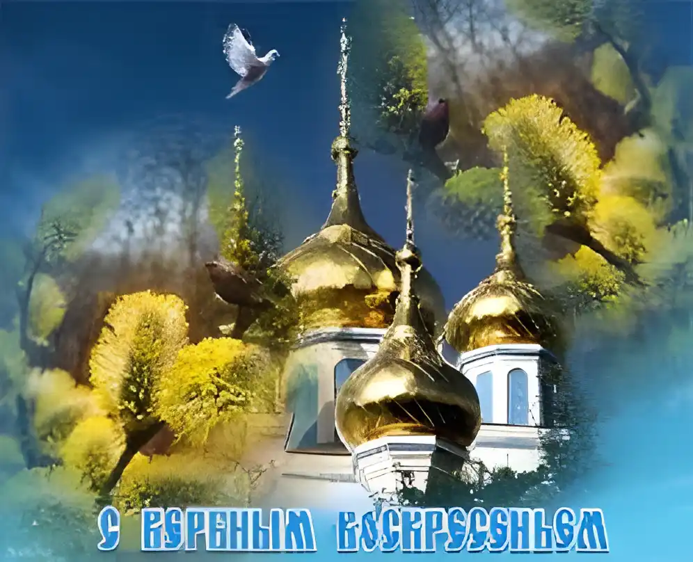 Открытка открытки с вербным воскресеньем  - Открытка с храмом, золотыми куполами и птицами | Красивая открытка #90