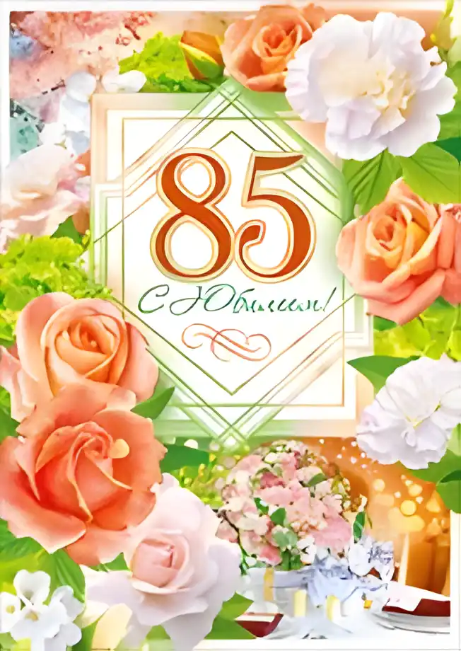 Открытка Открытки на 85 лет - Открытка с розами и надписью "85" | Красивая открытка #64