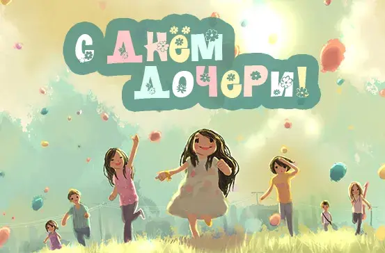 Открытка Открытки на день дочери - Дети с воздушными шарами: праздничная открытка | Красивая открытка #5