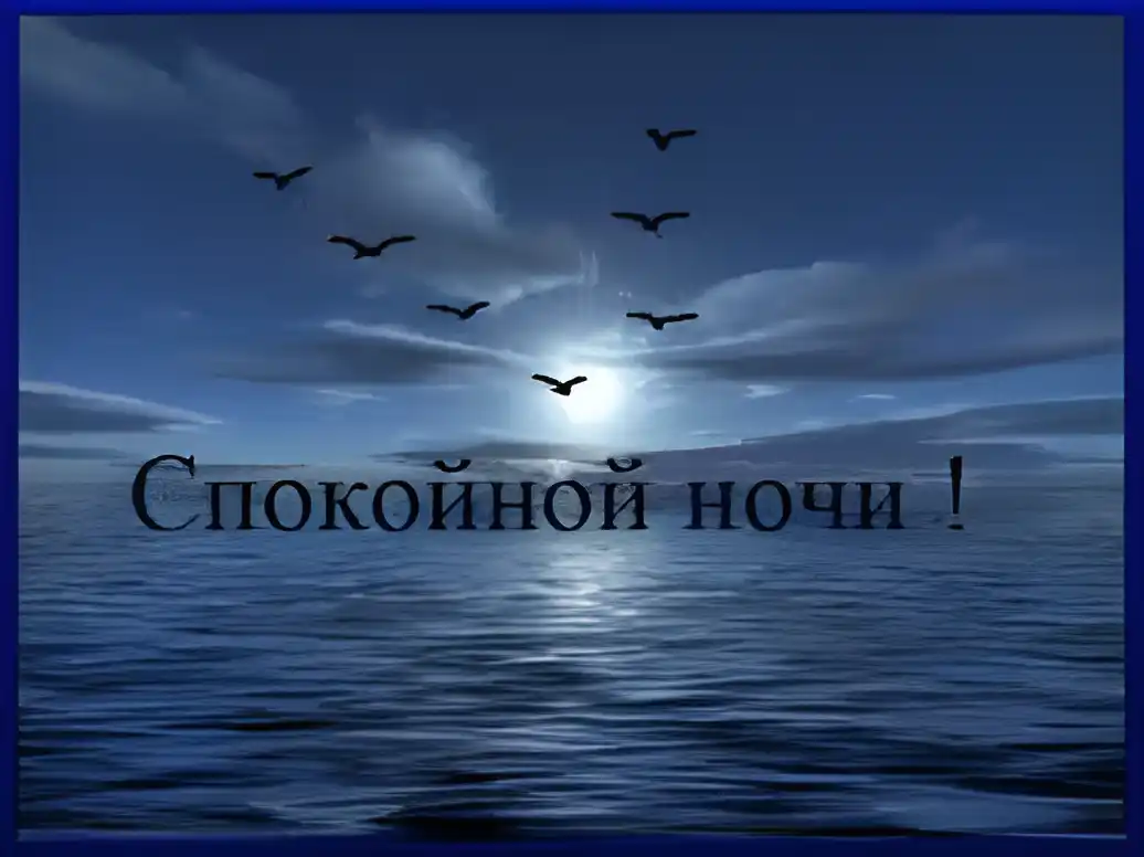 Открытка Спокойной ночи - Ночное море, птицы, закат - открытка со спокойной ночью | Красивая открытка #196