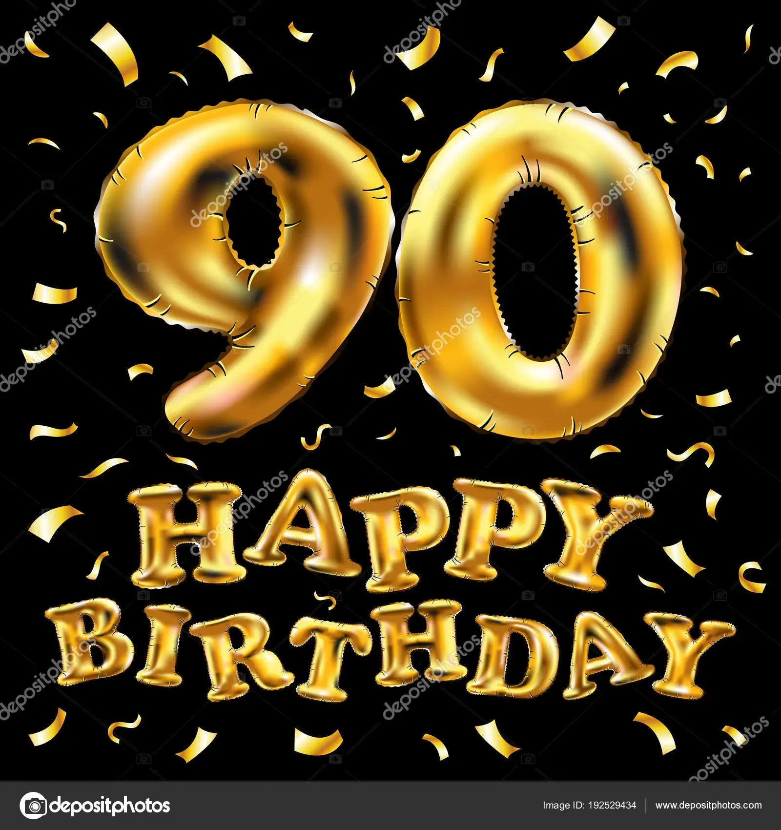 Открытка Открытки на 90 лет - Золотые шарики "90" и надпись "Happy Birthday" | Красивая открытка #57