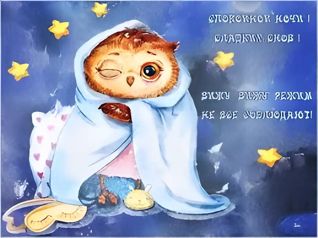 Открытка Спокойной ночи - Открытка с совой в пижаме | Красивая открытка #229
