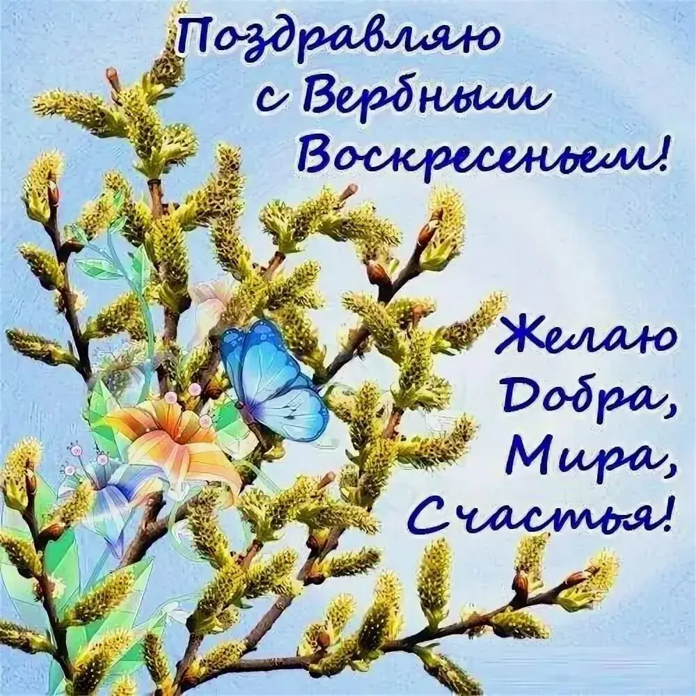 Открытка Вербное Воскресенье - Заяц, бабочки, цветы и весенняя радость! | Красивая открытка #61