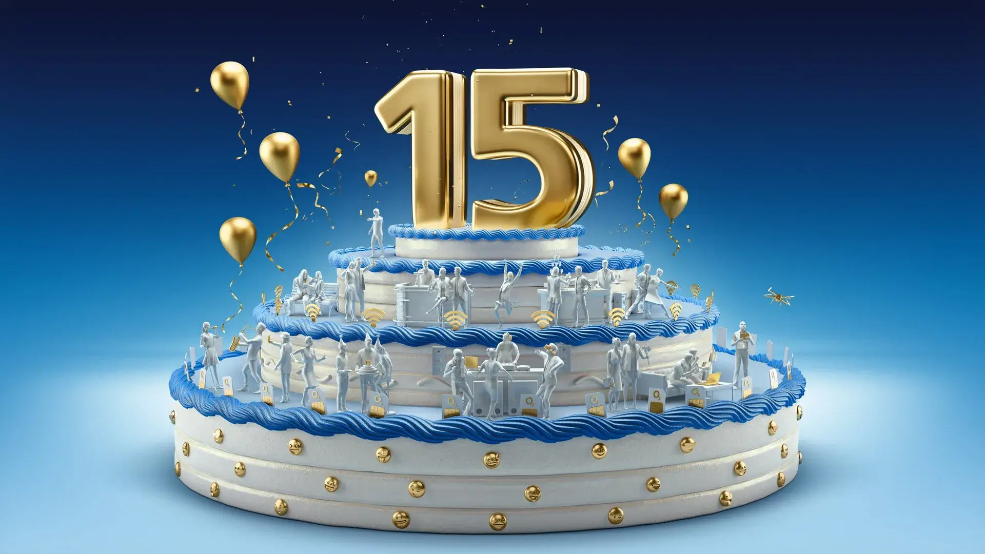 Открытка Открытки на 15 лет - Торт с цифрой 15 и людьми | Красивая открытка #4