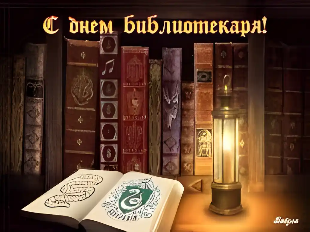 Открытка Открытки с днем библиотекаря - Открытка: Книга, светильник, старинные книги | Красивая открытка #9