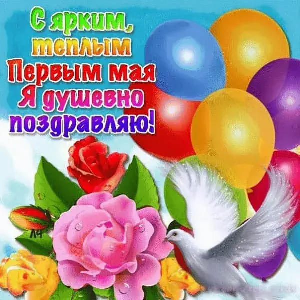 Открытка 1 мая - Букет роз и голубей. Праздничная открытка | Красивая открытка #208