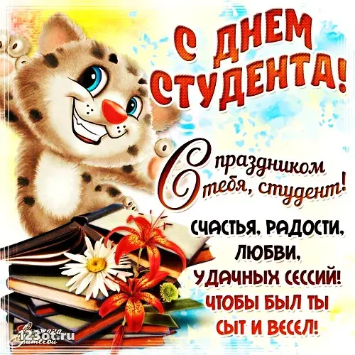 Открытка открытки на день студента  - Открытка с котиком на День Студента  Поздравления | Красивая открытка #70