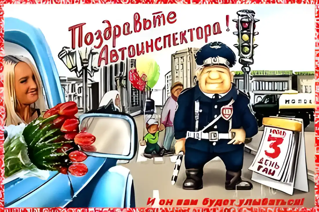Открытка Открытки с днем ГАИ России - Открытка с Днем Победы: полисмен и автомобиль | Красивая открытка #35