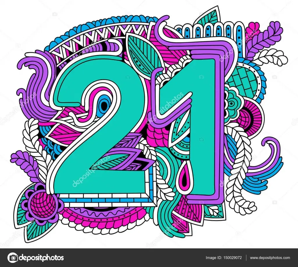 Открытка Открытки на 21 год - Открытка с цифрой 21 в стиле doodle | Красивая открытка #17