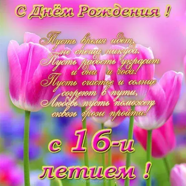 Открытка Открытки на 16 лет - Открытка с тюльпанами: С Днем Рождения! | Красивая открытка #125