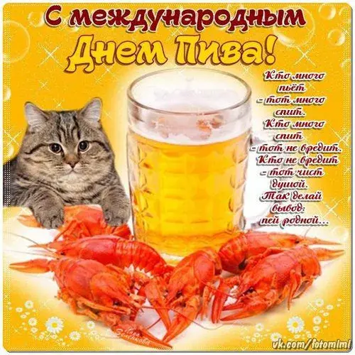 Открытка День пива - Открытка с крабами и котом: смешное поздравление | Красивая открытка #2