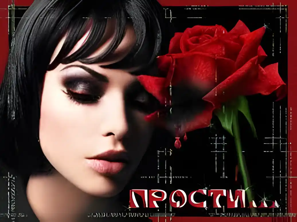 Открытка Прости - Открытка с девушкой и красной розой | Красивая открытка #79