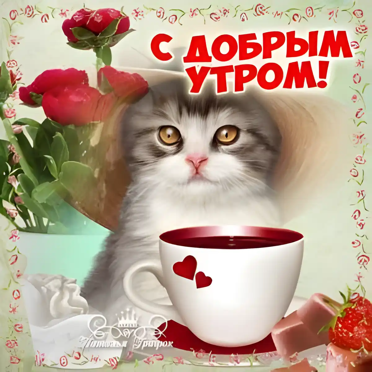 Открытка С кошками - Открытка с котенком: Доброе утро! | Красивая открытка #51