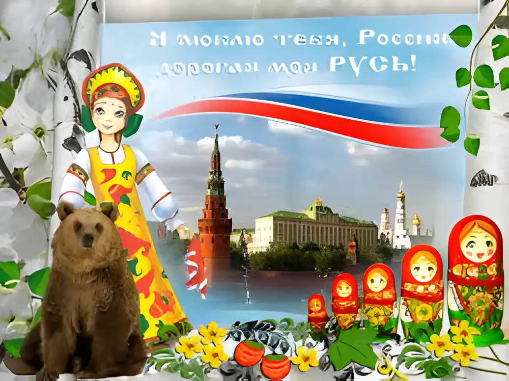 Открытка День России - Открытка с медведем, Машей и Красной площадью | Красивая открытка #24