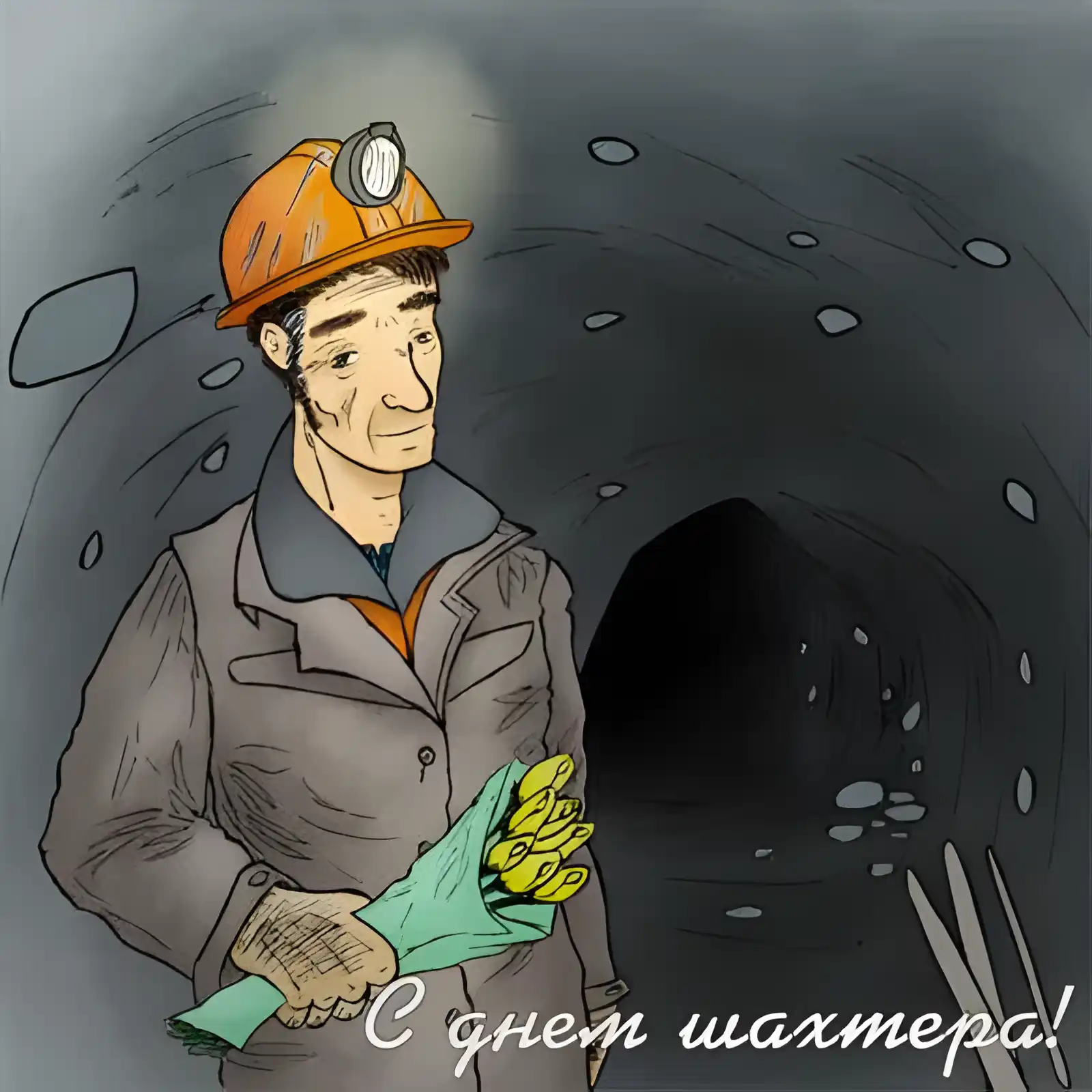 Открытка С днем шахтера - Открытка с Днём Шахтера: Горняк с цветами | Красивая открытка #28