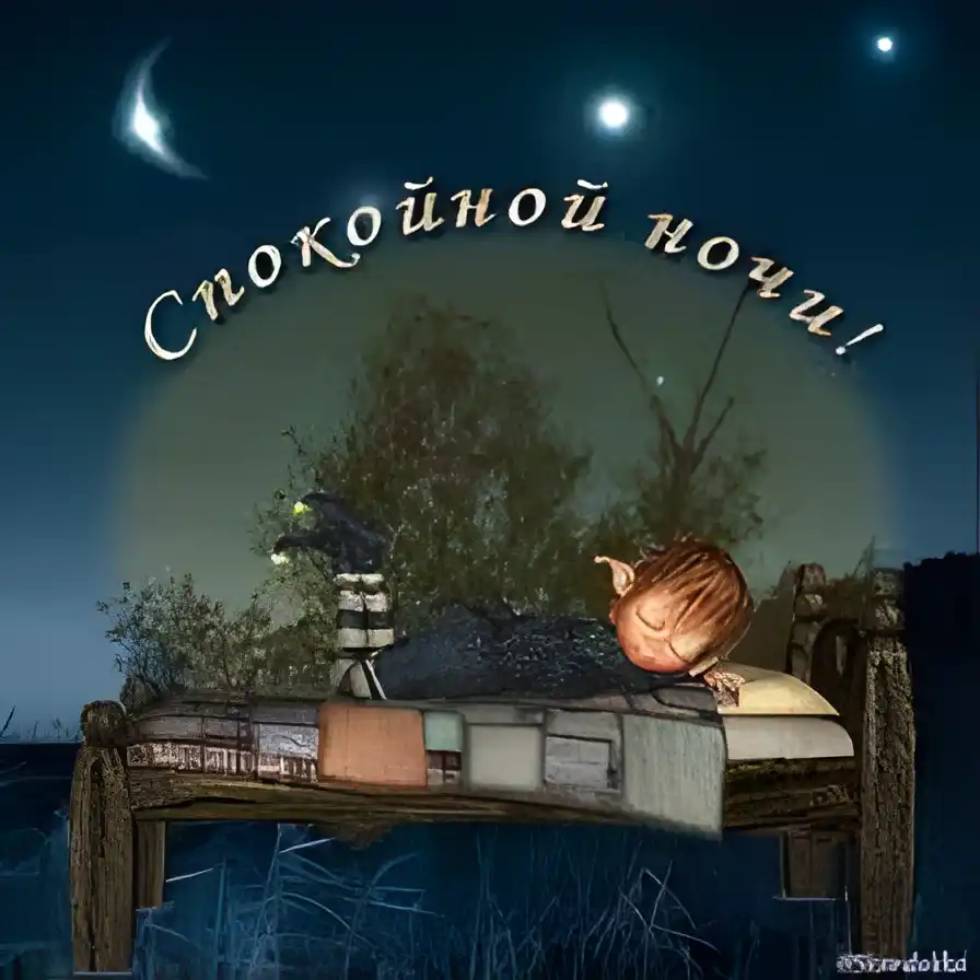 Открытка Спокойной ночи - Спящий эльф на кровати с книгами  Открытка | Красивая открытка #214