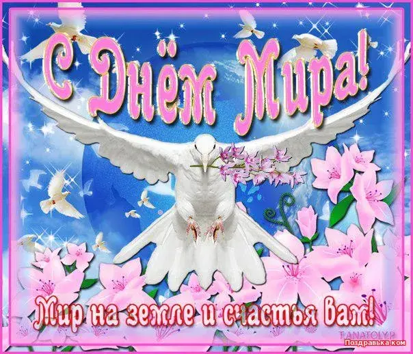 Открытка Открытки с днем мира - Открытка с голубями и цветами | Красивая открытка #13