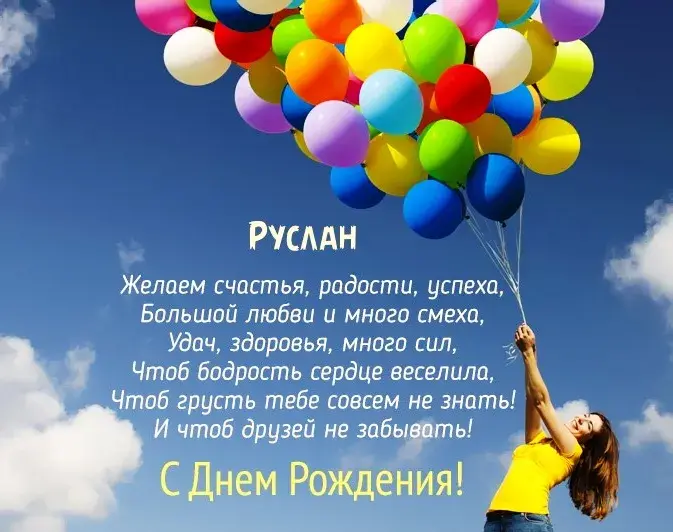Открытка открытки с именем Руслан - С Днем Рождения! Открытка с воздушными шарами | Красивая открытка #226