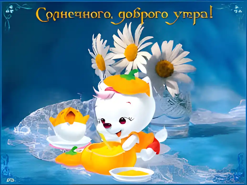Открытка открытки с добрым утром - Котенок на открытке с ромашками | Красивая открытка #215