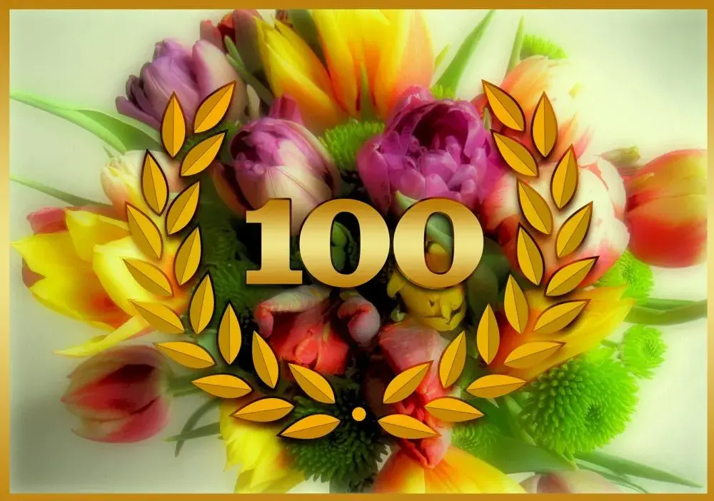Открытка С юбилеем 100 лет - Букет цветов | Красивая открытка #13