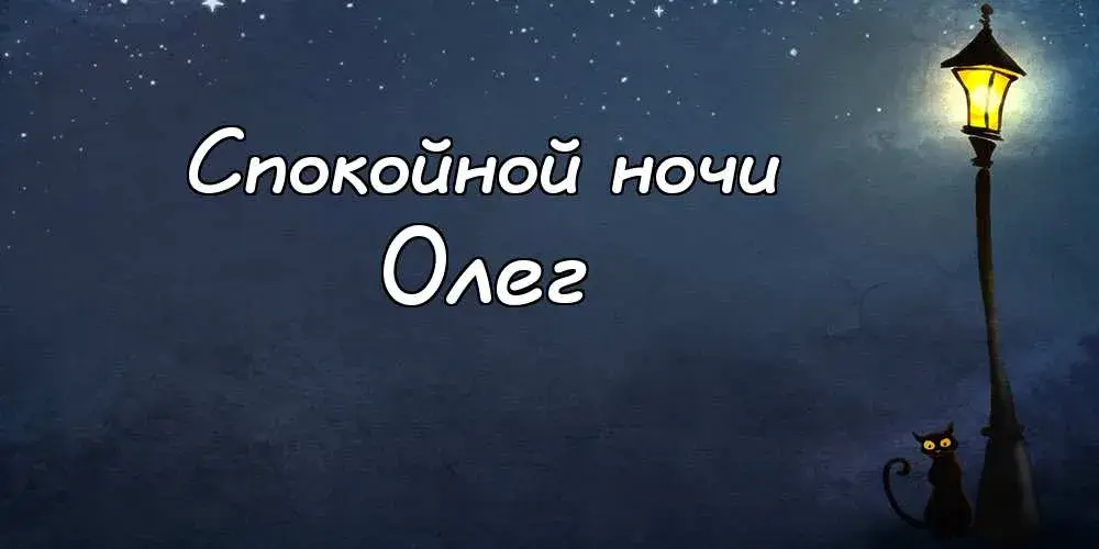 Открытка Открытки с именем Олег  - Открытка: Ночь, фонарь, кот, звезды | Красивая открытка #182