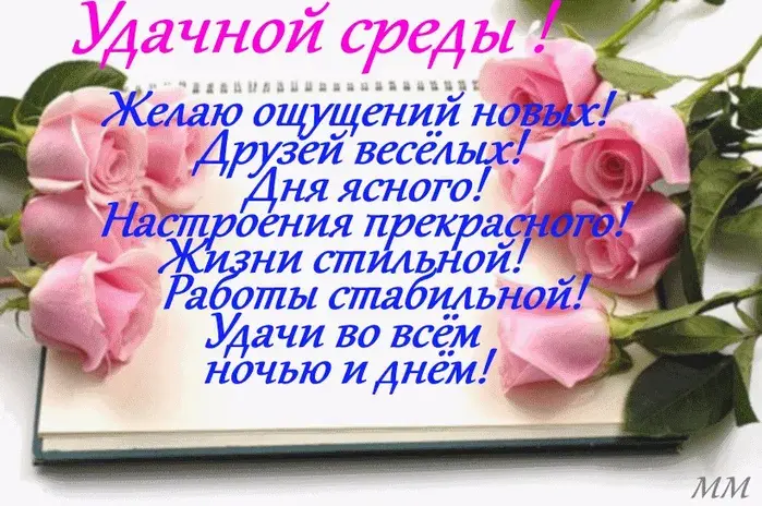 Открытка Открытки на среду - Розы и книга: нежные поздравления с праздником | Красивая открытка #138