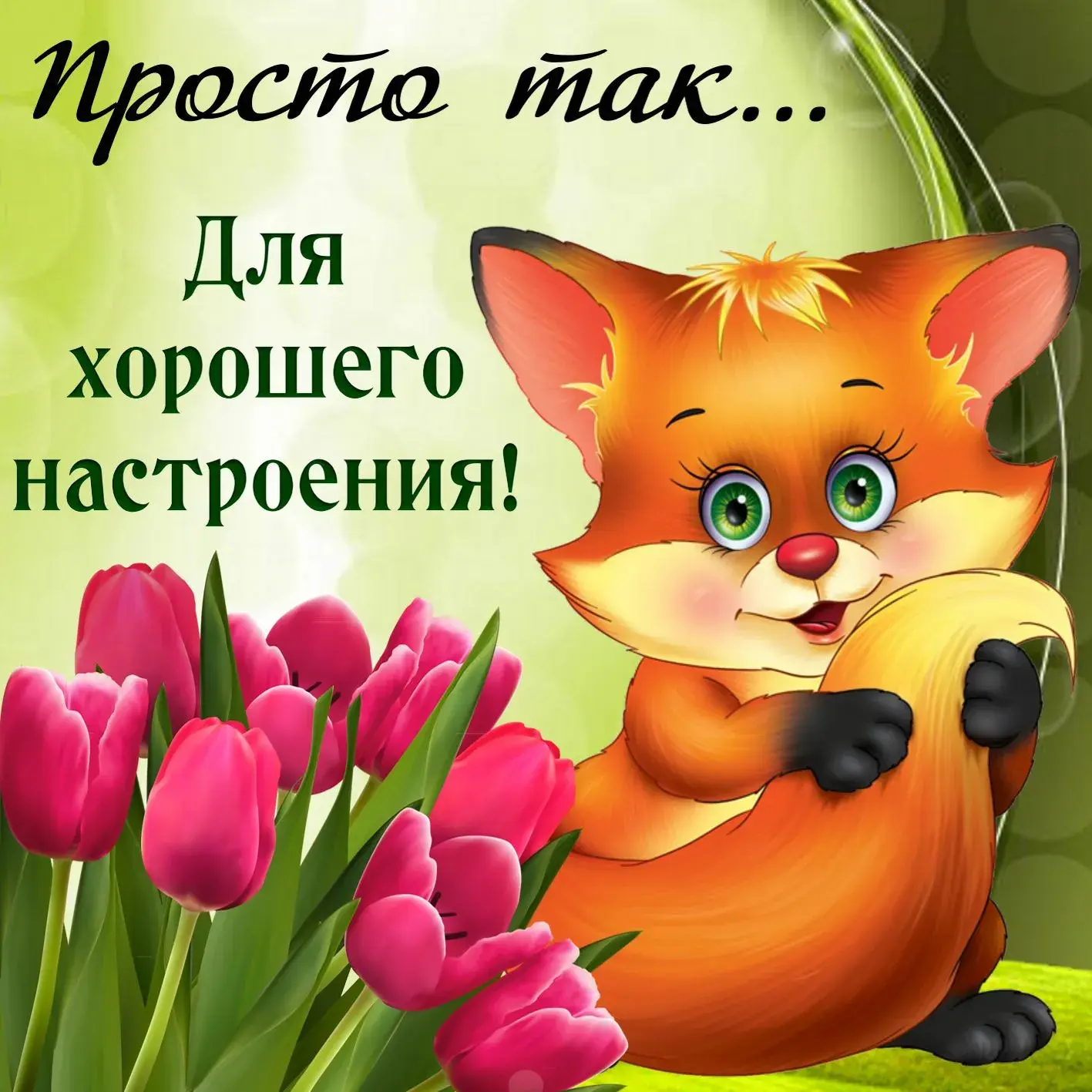 Открытка хорошего настроения - Милый котенок с тюльпанами - открытка на 8 марта | Красивая открытка #104