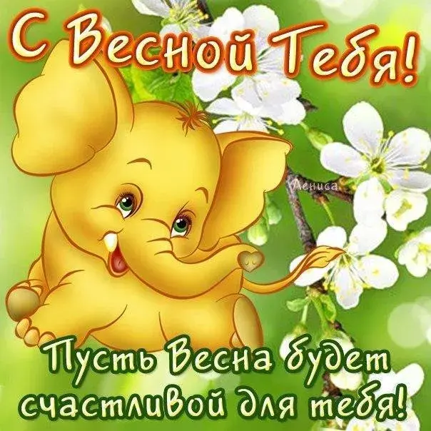 Открытка Первый день весны - С Днем Рождения! Открытка со слоненком | Красивая открытка #189