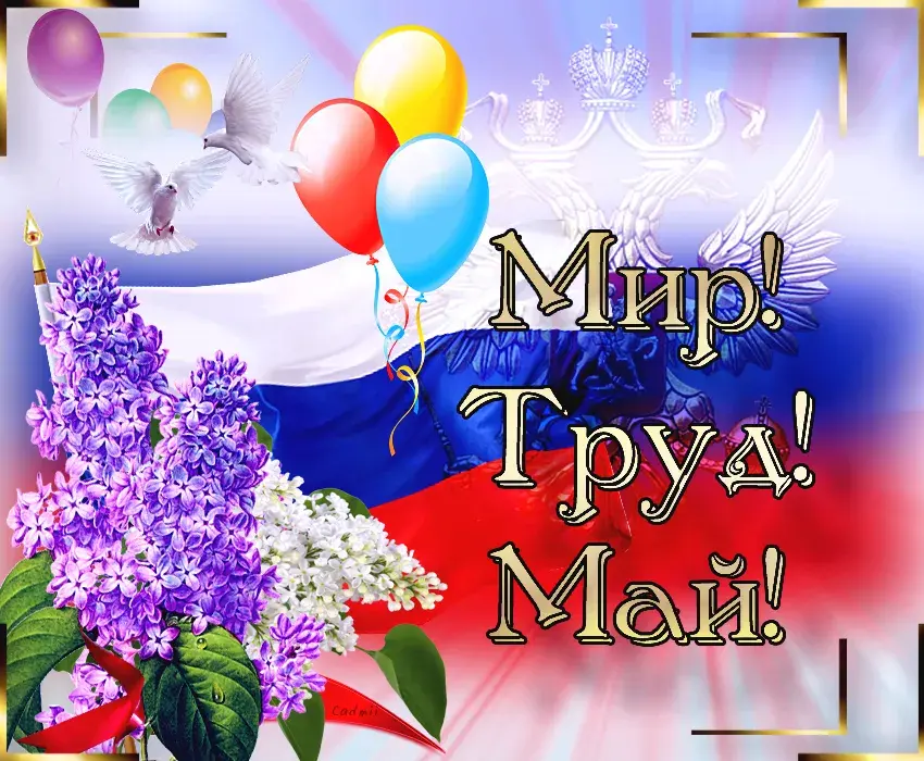Открытка 1 мая - Цветы, голуби, флаг, сирень, День Победы, 9 мая | Красивая открытка #199