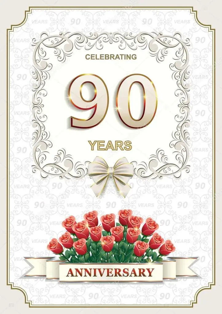 Открытка Открытки на 90 лет - Открытка: 90 лет. Красные розы, декоративная рамка. | Красивая открытка #26