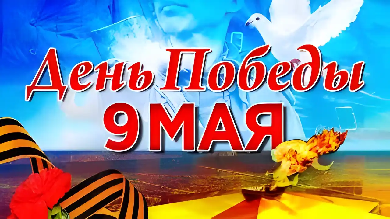 Открытка 9 мая - Поздравления с 9 мая: Голубь и георгины | Красивая открытка #230