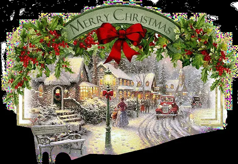 Открытка Merry Christmas - Зимний пейзаж: красная машина и улочка | Красивая открытка #6