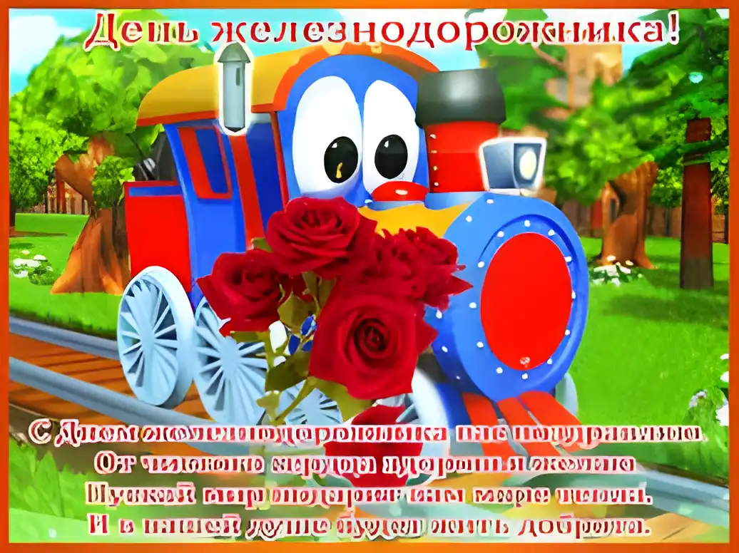 Открытка Открытки с днем железнодорожника - Железная дорога с цветами: Открытка с паровозом | Красивая открытка #41