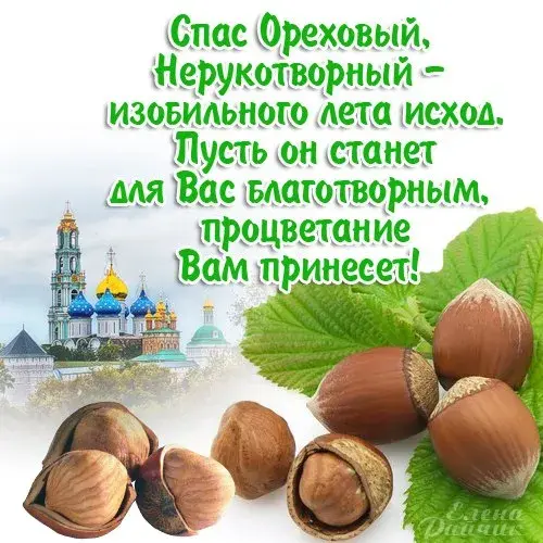 Открытка Ореховый спас - Открытка с грецкими орехами и храмом | Красивая открытка #63