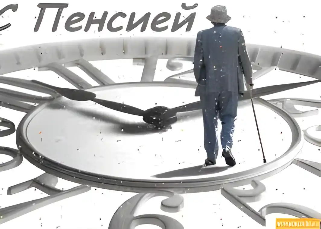 Открытка Открытки с выходом на пенсию - Мужчина на часах: Новогодняя открытка | Красивая открытка #10