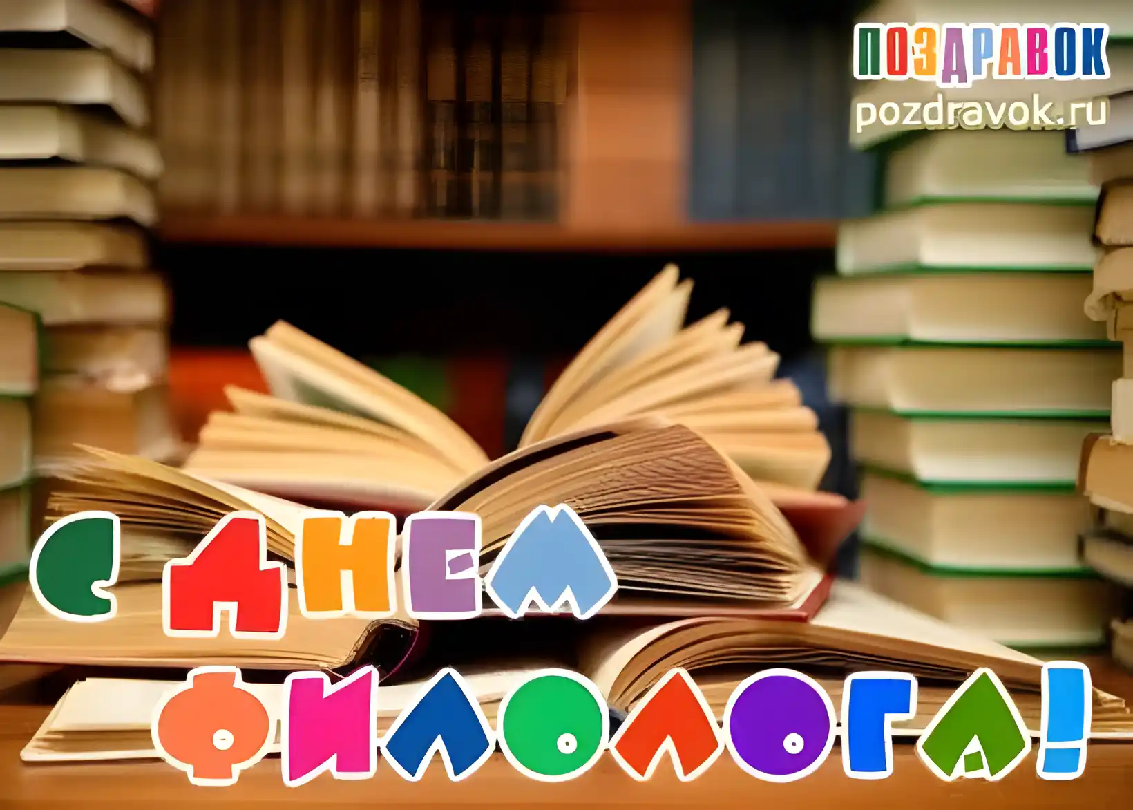 Открытка Открытки с днем филолога - Открытка с надписью "С Днём...", книги, яркие цвета | Красивая открытка #16