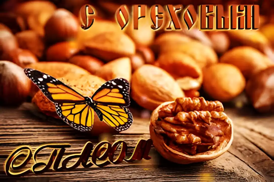 Открытка Открытки с Ореховым Спасом - Открытка с орехами и бабочкой | Красивая открытка #12