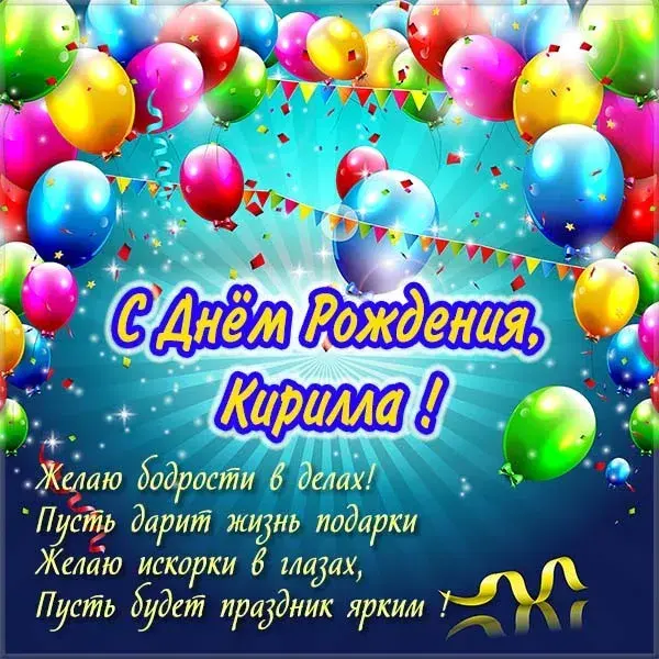 Открытка Открытки с именем Кирилл  - С Днём Рождения! Открытка с яркими шарами | Красивая открытка #214
